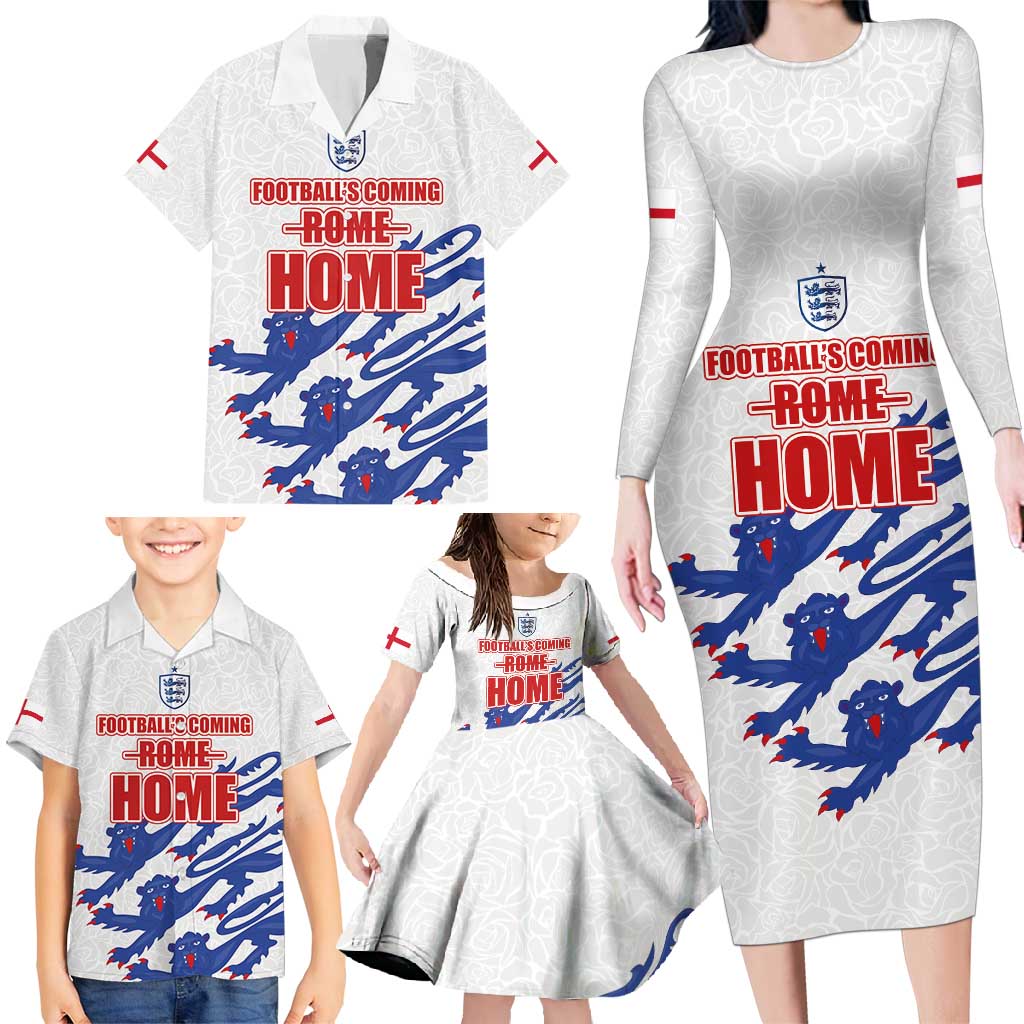 Custom England Football 2024 Road to The Champion Family Matching Long Sleeve Bodycon Dress and Hawaiian Shirt Football's Coming Home - Wonder Print Shop