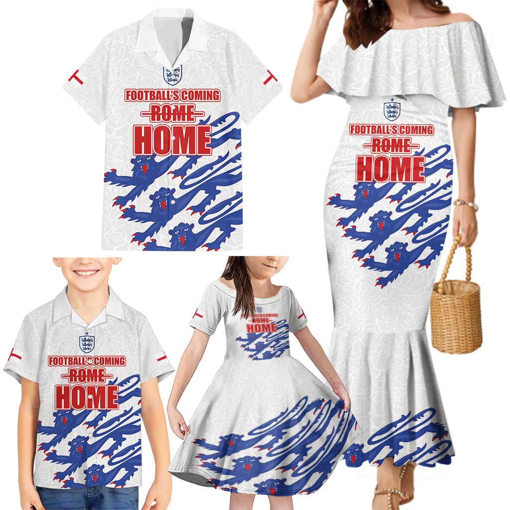 Custom England Football 2024 Road to The Champion Family Matching Mermaid Dress and Hawaiian Shirt Football's Coming Home - Wonder Print Shop