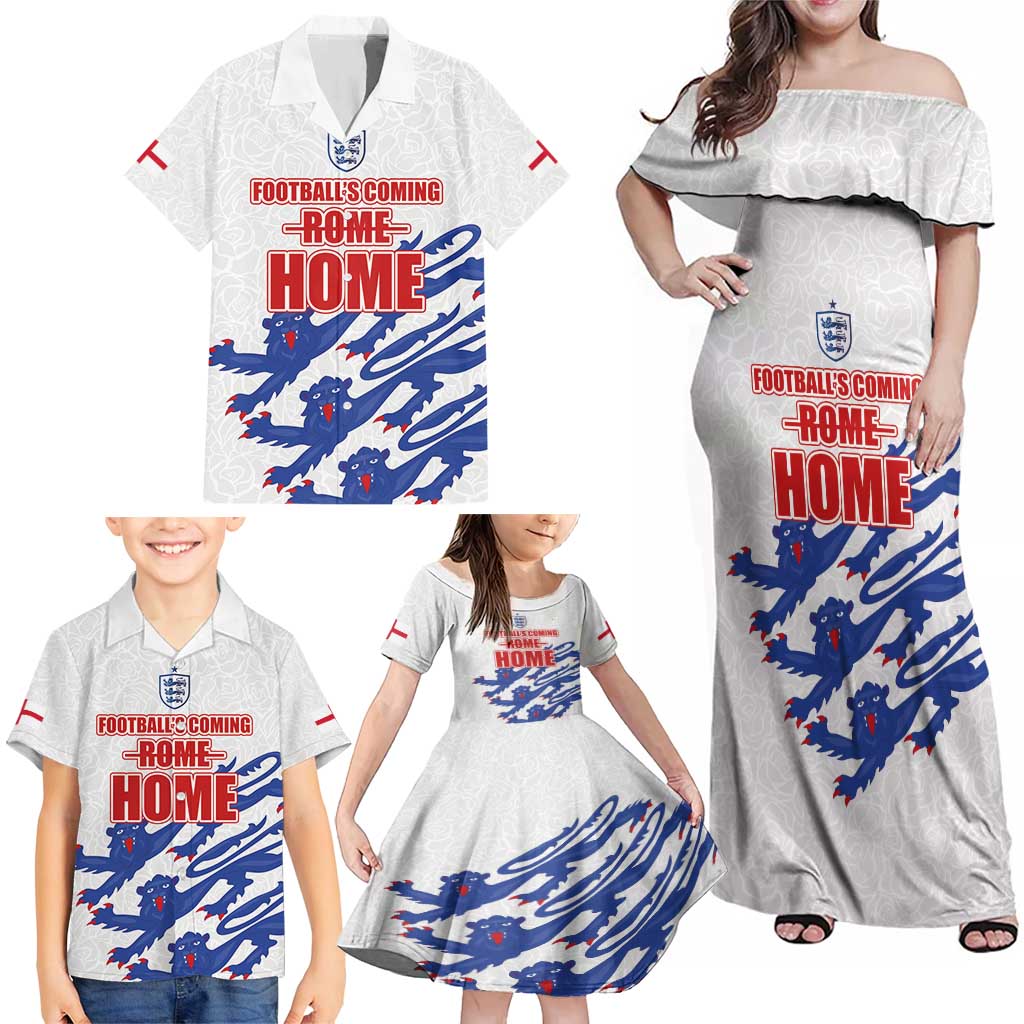 Custom England Football 2024 Road to The Champion Family Matching Off Shoulder Maxi Dress and Hawaiian Shirt Football's Coming Home - Wonder Print Shop