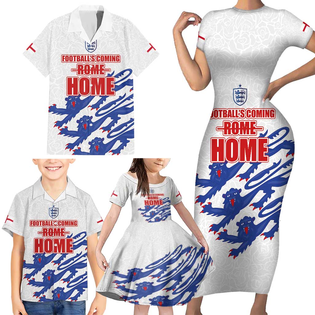 Custom England Football 2024 Road to The Champion Family Matching Short Sleeve Bodycon Dress and Hawaiian Shirt Football's Coming Home - Wonder Print Shop