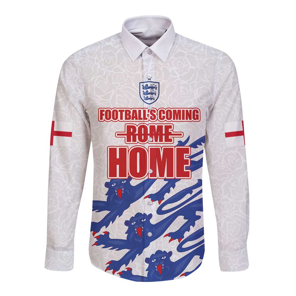 White long sleeve button shirt with England crest and Football's Coming Home graphic
