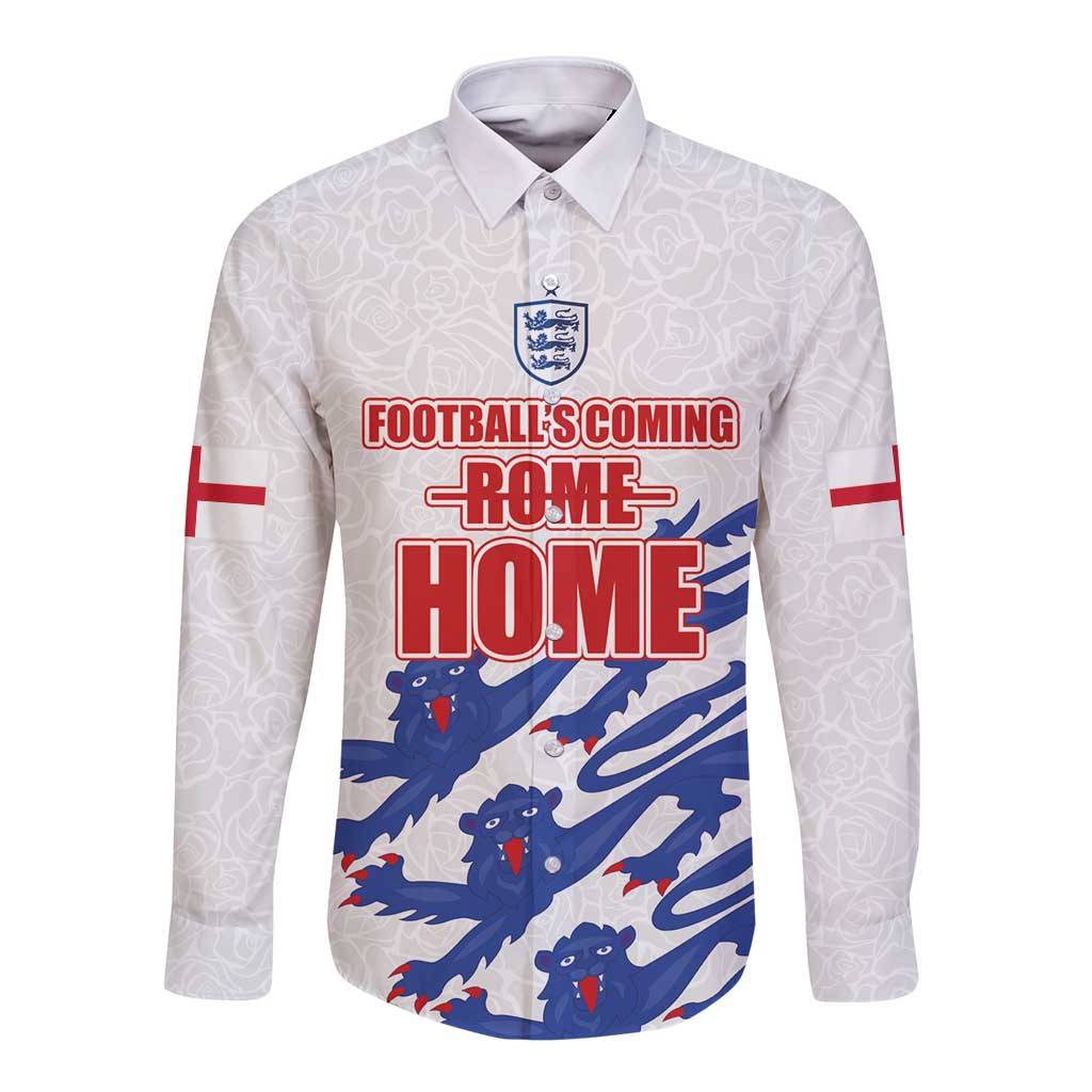 Custom England Football 2024 Road to The Champion Long Sleeve Button Shirt Football's Coming Home - Wonder Print Shop