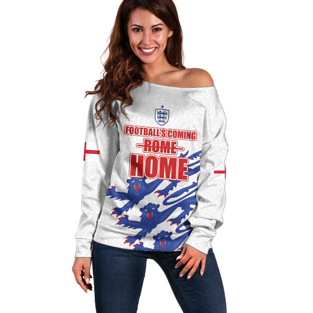 Custom England Football 2024 Road to The Champion Off Shoulder Sweater Football's Coming Home - Wonder Print Shop