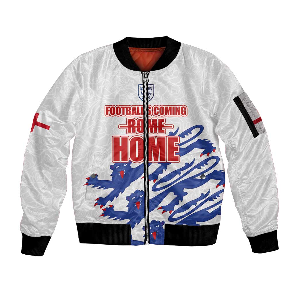 Custom England Football 2024 Road to The Champion Sleeve Zip Bomber Jacket Football's Coming Home