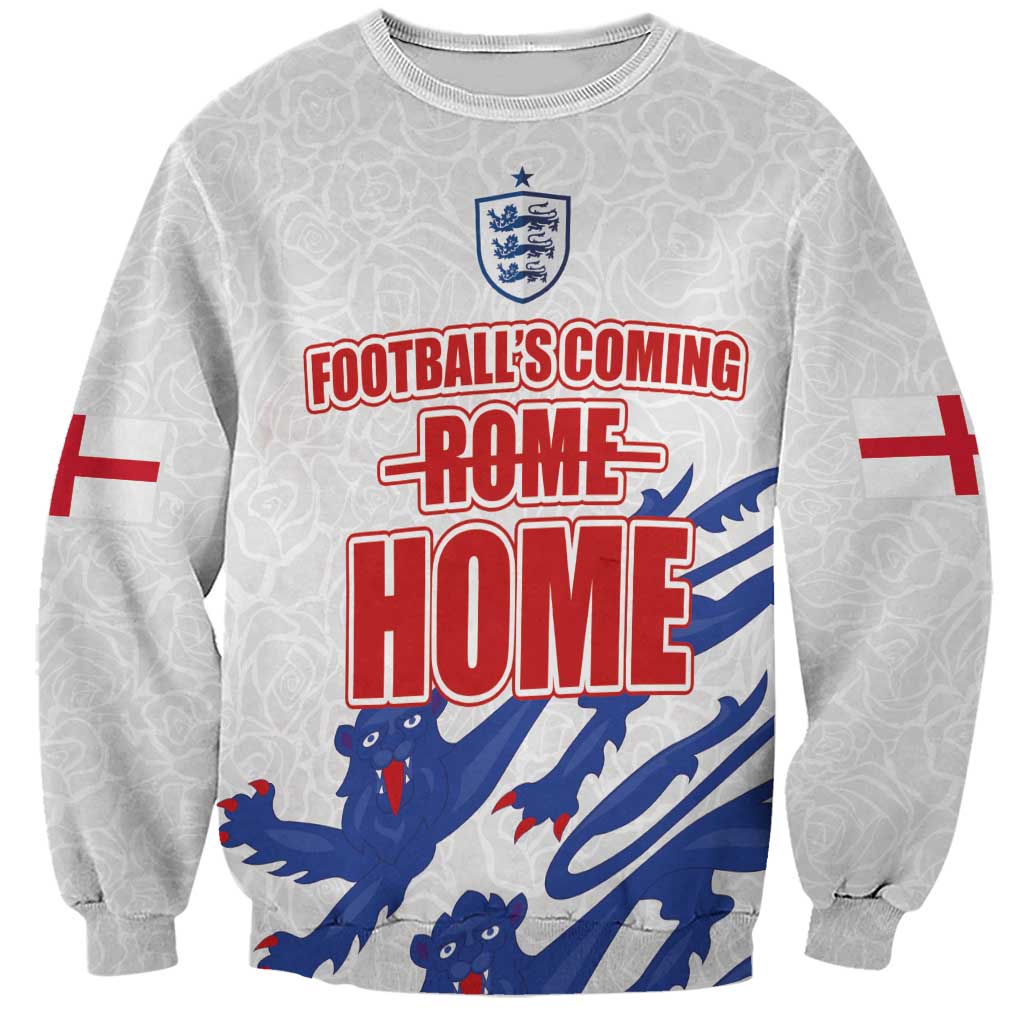 Unisex light gray crewneck sweatshirt with England crest and 'Football's Coming Home' print
