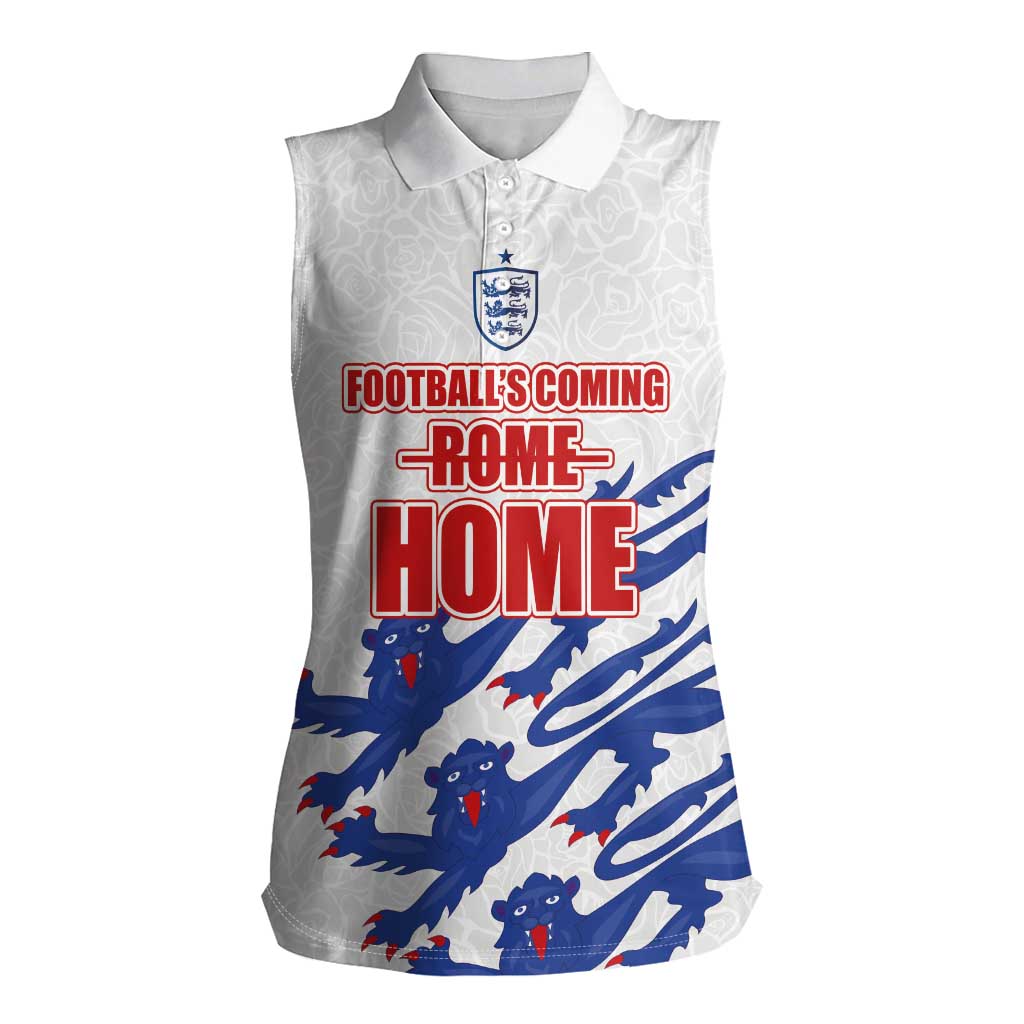 Custom England Football 2024 Road to The Champion Women Sleeveless Polo Shirt Football's Coming Home