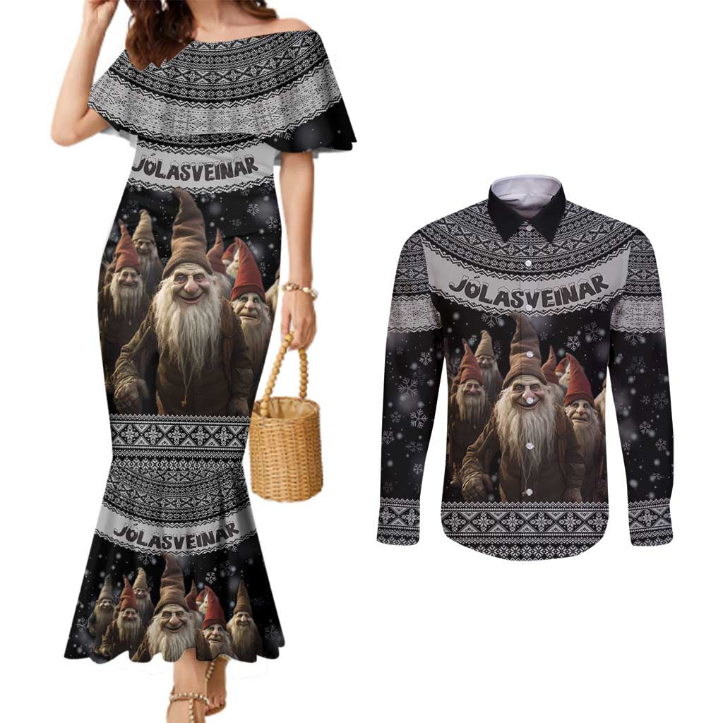 13 Yule Lads Iceland Christmas Couples Matching Mermaid Dress and Long Sleeve Button Shirt Jolasveinar and Nordic Traditional Pattern