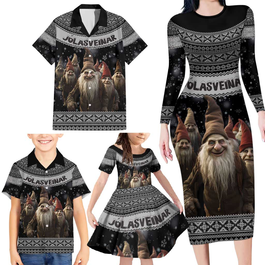 13 Yule Lads Iceland Christmas Family Matching Long Sleeve Bodycon Dress and Hawaiian Shirt Jolasveinar and Nordic Traditional Pattern - Wonder Print Shop