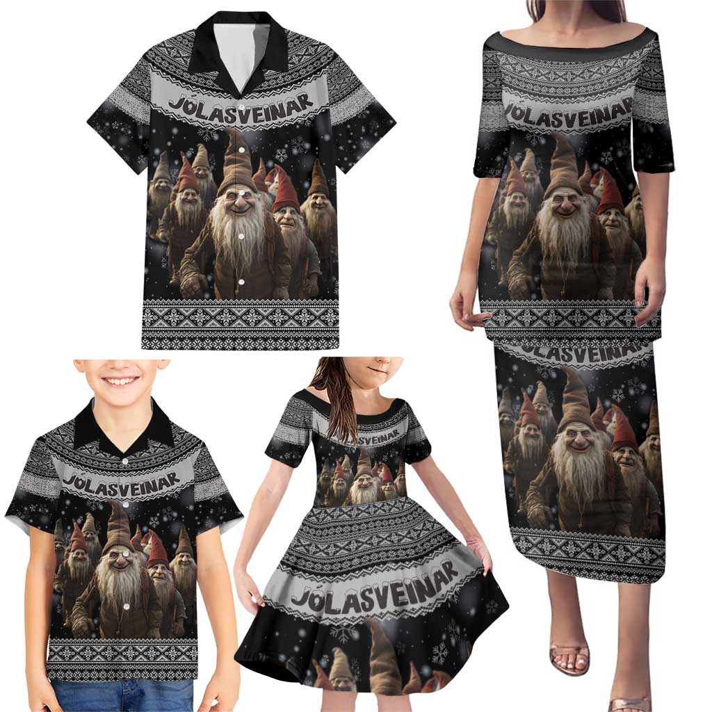 13 Yule Lads Iceland Christmas Family Matching Puletasi and Hawaiian Shirt Jolasveinar and Nordic Traditional Pattern - Wonder Print Shop