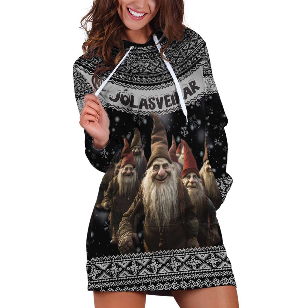 13 Yule Lads Iceland Christmas Hoodie Dress Jolasveinar and Nordic Traditional Pattern