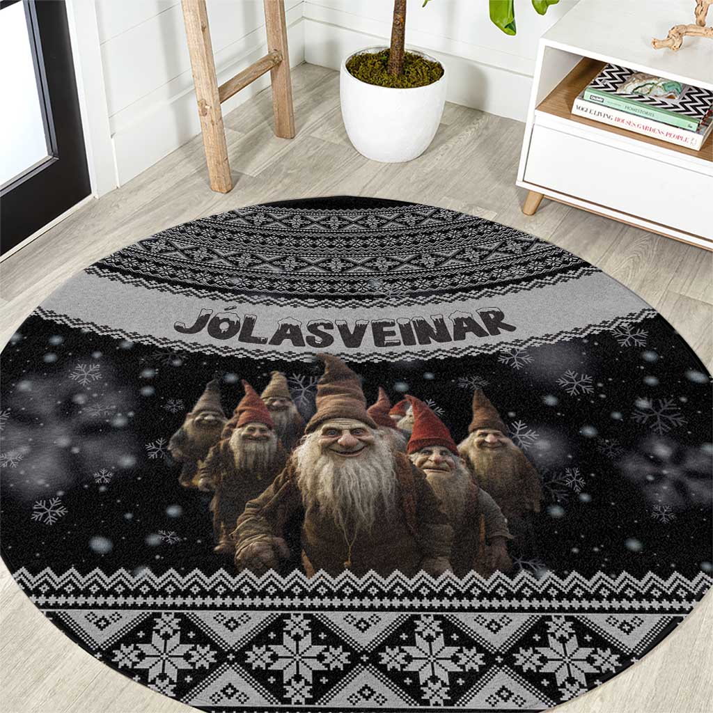 13 Yule Lads Iceland Christmas Round Carpet Jolasveinar and Nordic Traditional Pattern