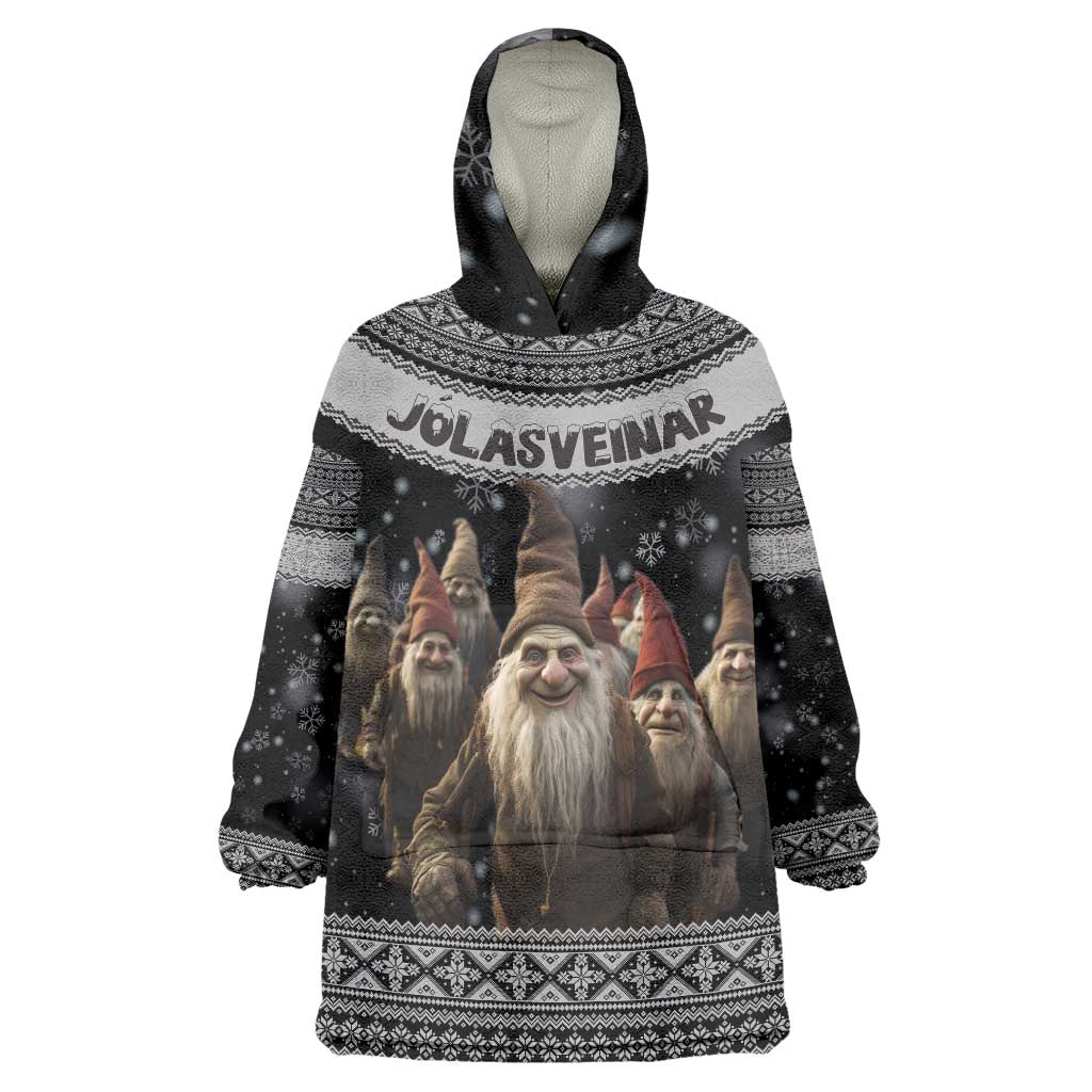 13 Yule Lads Iceland Christmas Wearable Blanket Hoodie Jolasveinar and Nordic Traditional Pattern