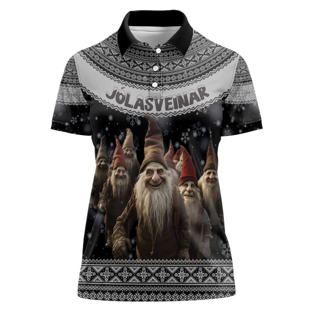 13 Yule Lads Iceland Christmas Women Polo Shirt Jolasveinar and Nordic Traditional Pattern