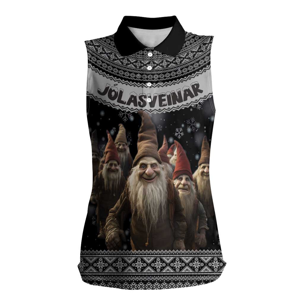 13 Yule Lads Iceland Christmas Women Sleeveless Polo Shirt Jolasveinar and Nordic Traditional Pattern