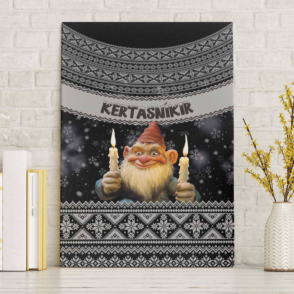 Iceland Kertasnikir Christmas Canvas Wall Art Candle Beggar and Nordic Traditional Pattern - Wonder Print Shop