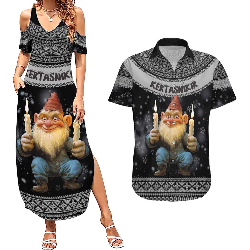 Iceland Kertasnikir Christmas Couples Matching Summer Maxi Dress and Hawaiian Shirt Candle Beggar and Nordic Traditional Pattern - Wonder Print Shop