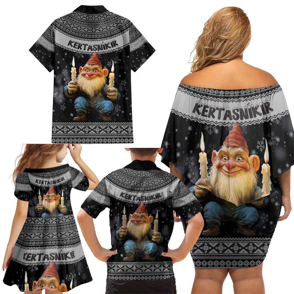 Iceland Kertasnikir Christmas Family Matching Off Shoulder Short Dress and Hawaiian Shirt Candle Beggar and Nordic Traditional Pattern - Wonder Print Shop