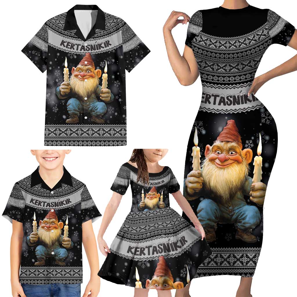 Iceland Kertasnikir Christmas Family Matching Short Sleeve Bodycon Dress and Hawaiian Shirt Candle Beggar and Nordic Traditional Pattern - Wonder Print Shop