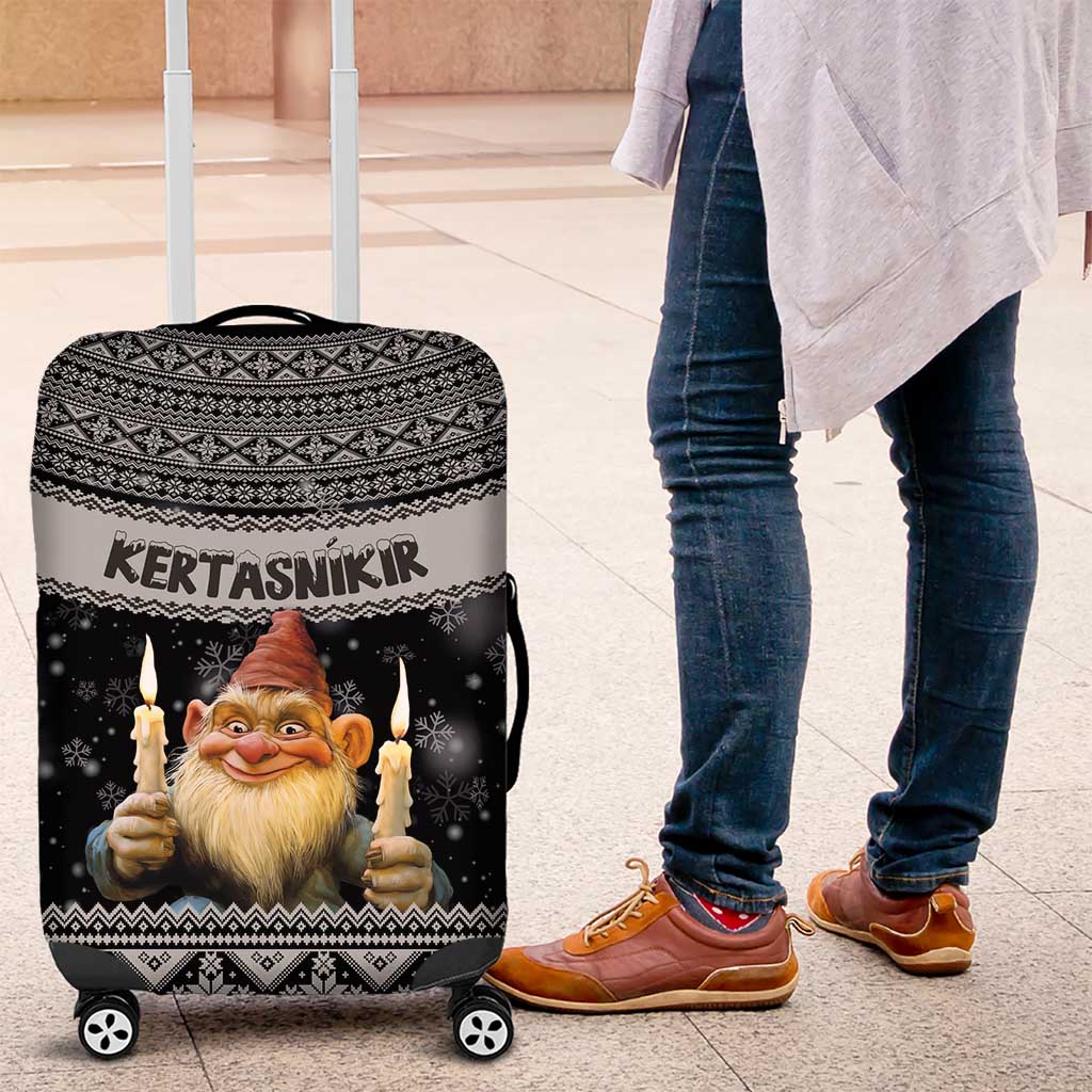 Iceland Kertasnikir Christmas Luggage Cover Candle Beggar and Nordic Traditional Pattern - Wonder Print Shop