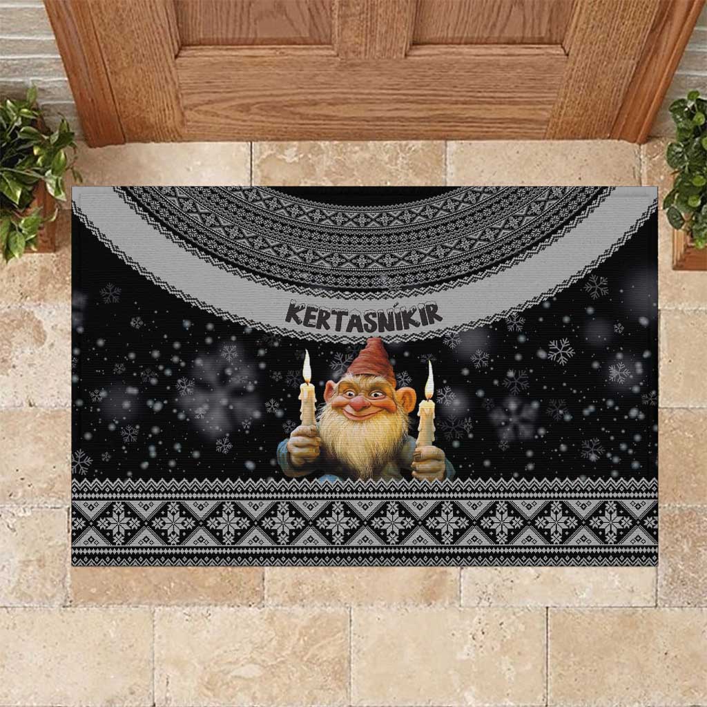 Iceland Kertasnikir Christmas Rubber Doormat Candle Beggar and Nordic Traditional Pattern