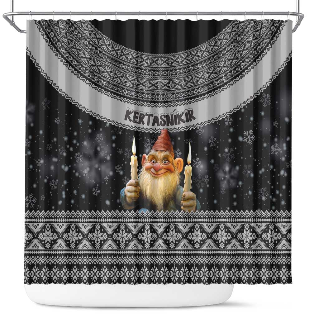 Iceland Kertasnikir Christmas Shower Curtain Candle Beggar and Nordic Traditional Pattern