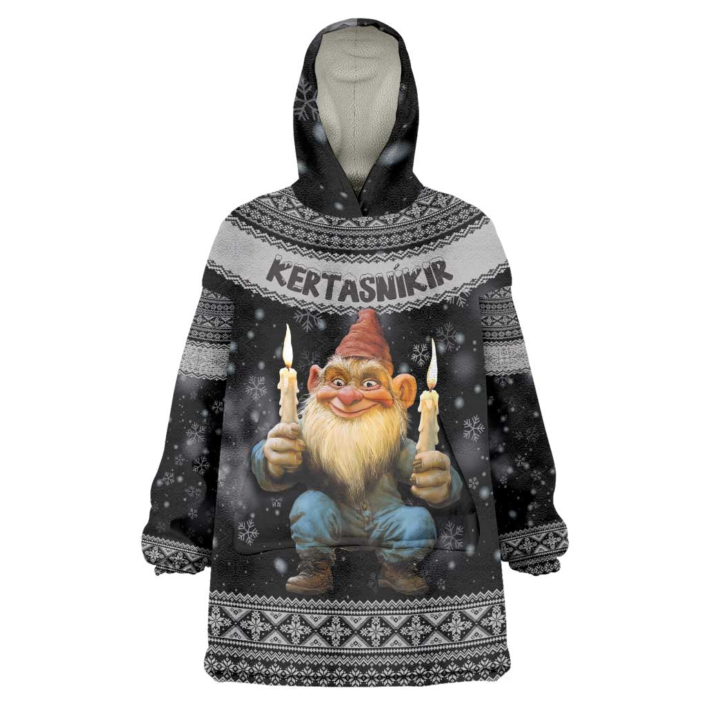 Iceland Kertasnikir Christmas Wearable Blanket Hoodie Candle Beggar and Nordic Traditional Pattern