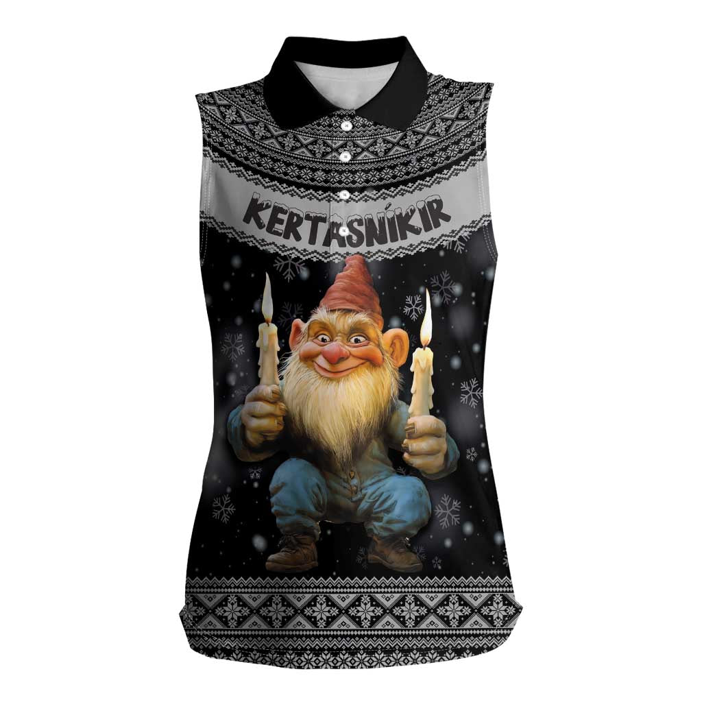 Iceland Kertasnikir Christmas Women Sleeveless Polo Shirt Candle Beggar and Nordic Traditional Pattern