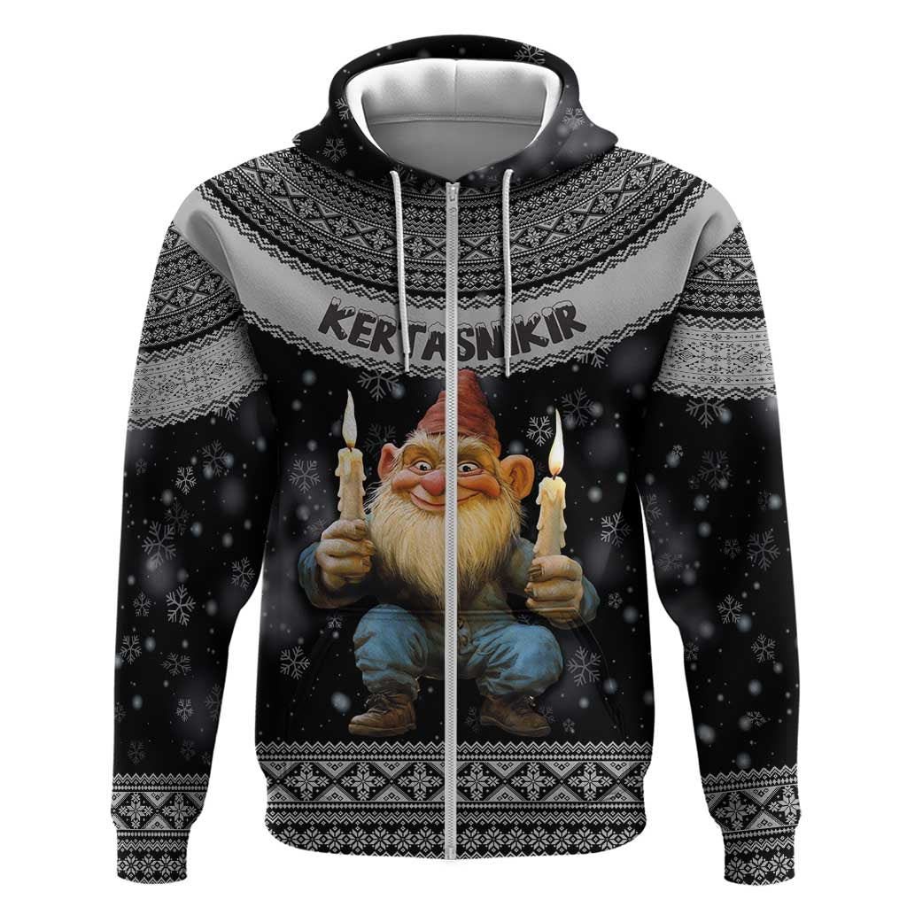 Iceland Kertasnikir Christmas Zip Hoodie Candle Beggar and Nordic Traditional Pattern