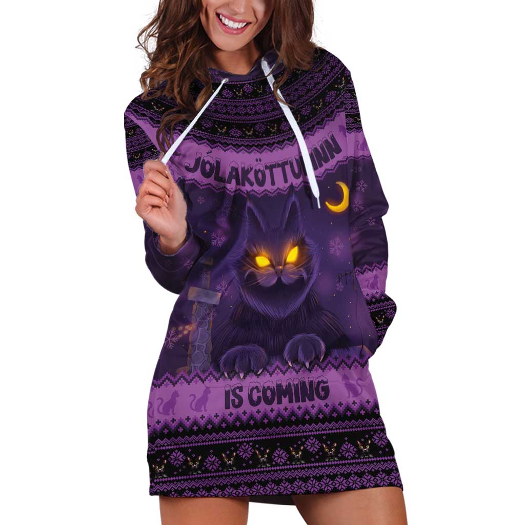 Iceland Jolakotturinn Christmas Hoodie Dress Yule Cat and Nordic Traditional Pattern