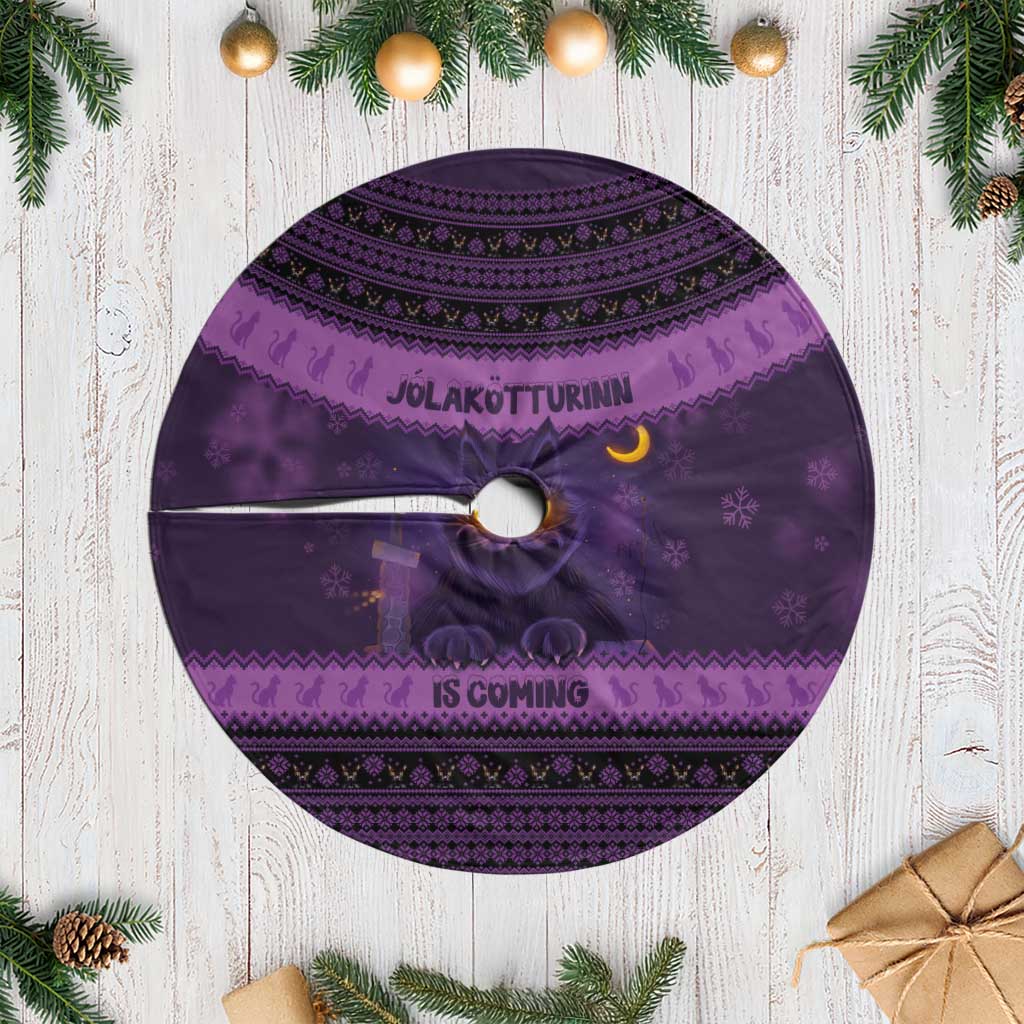 Dark purple Christmas tree skirt with Nordic pattern and round center cutout