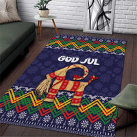Dark blue Christmas area rug with God Jul text and Scandinavian folk goat motif