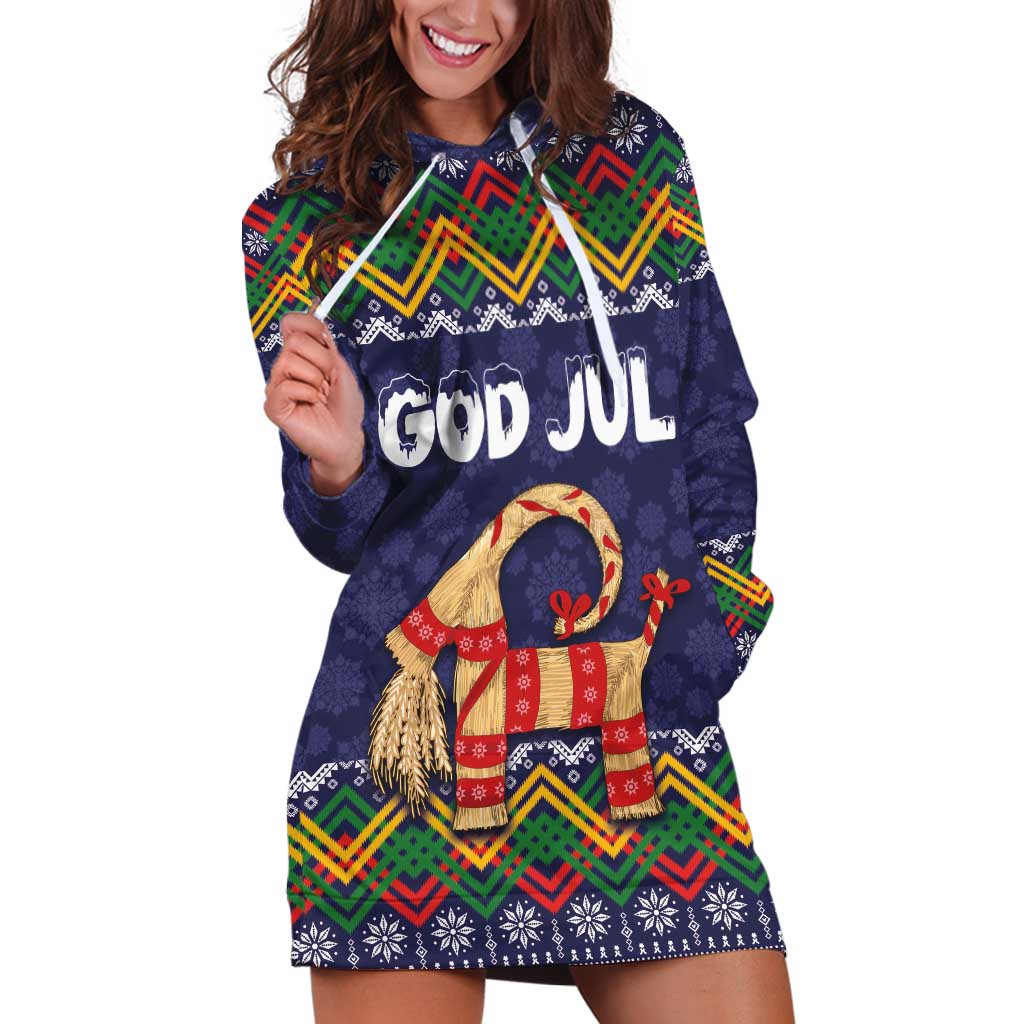 Scandinavian Yule Goat Christmas Hoodie Dress with Scandinavian Folk Pattern Style