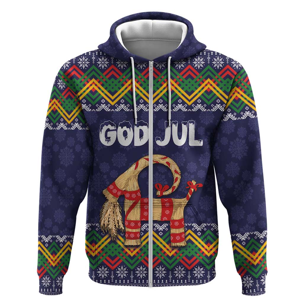 Scandinavian Yule Goat Christmas Zip Hoodie with Scandinavian Folk Pattern Style - Wonder Print Shop