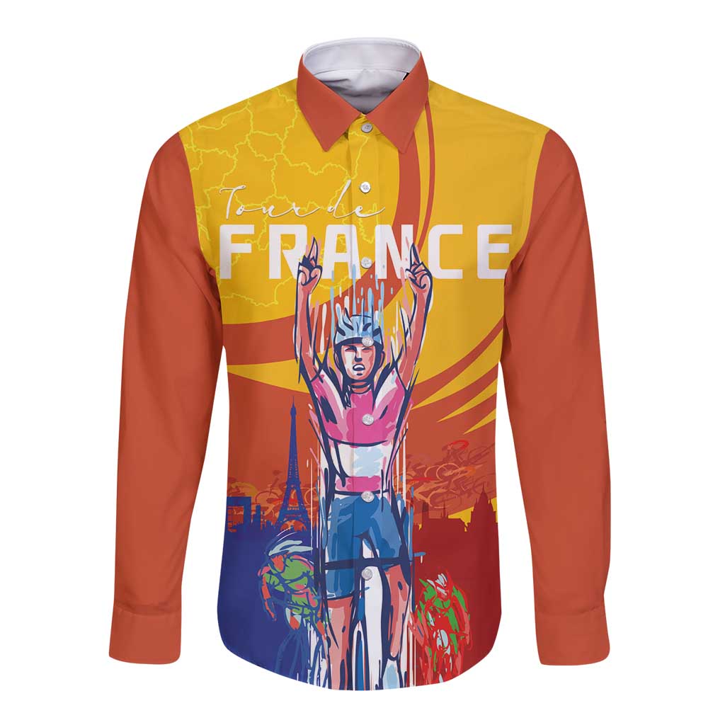 Personalised France Bicycle Racing Long Sleeve Button Shirt Sporty Style