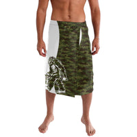 Camouflage green lavalava skirt with Bigfoot front graphic panel and light inner lining