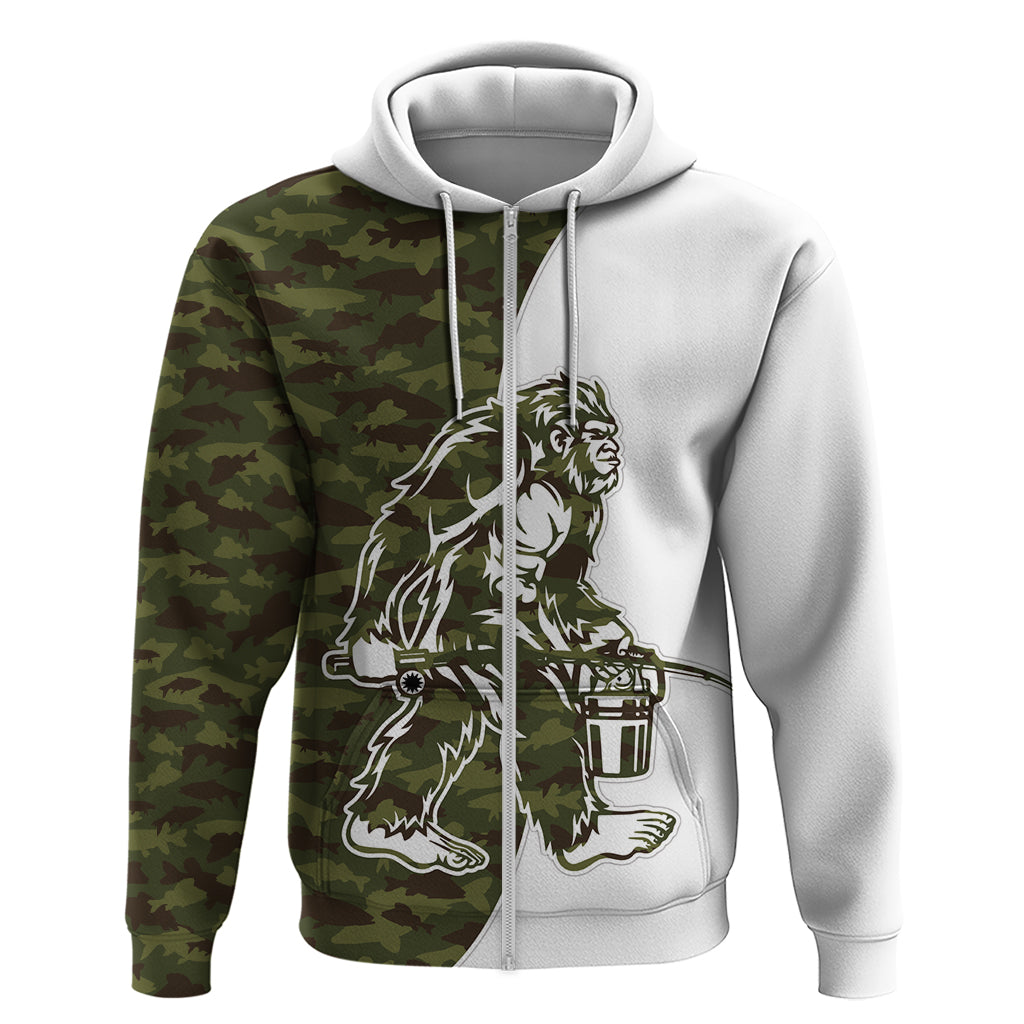 Funny Bigfoot Green Military Texture Fish Zip Hoodie - Wonder Print Shop