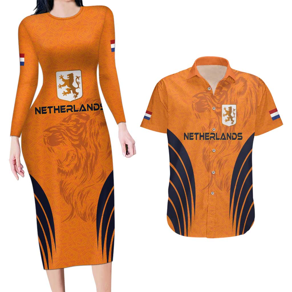 Custom Netherlands Football 2024 Road To The Champion Couples Matching Long Sleeve Bodycon Dress and Hawaiian Shirt - Wonder Print Shop