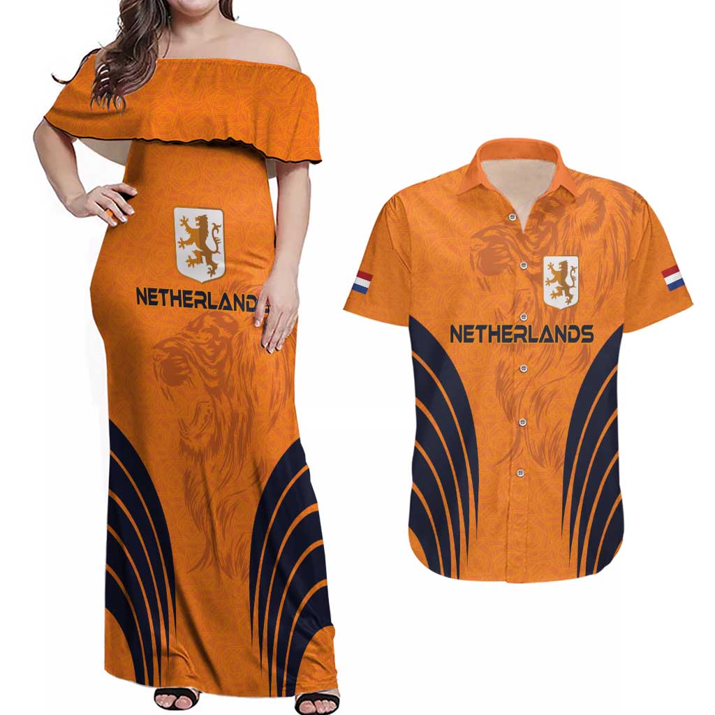 Custom Netherlands Football 2024 Road To The Champion Couples Matching Off Shoulder Maxi Dress and Hawaiian Shirt - Wonder Print Shop