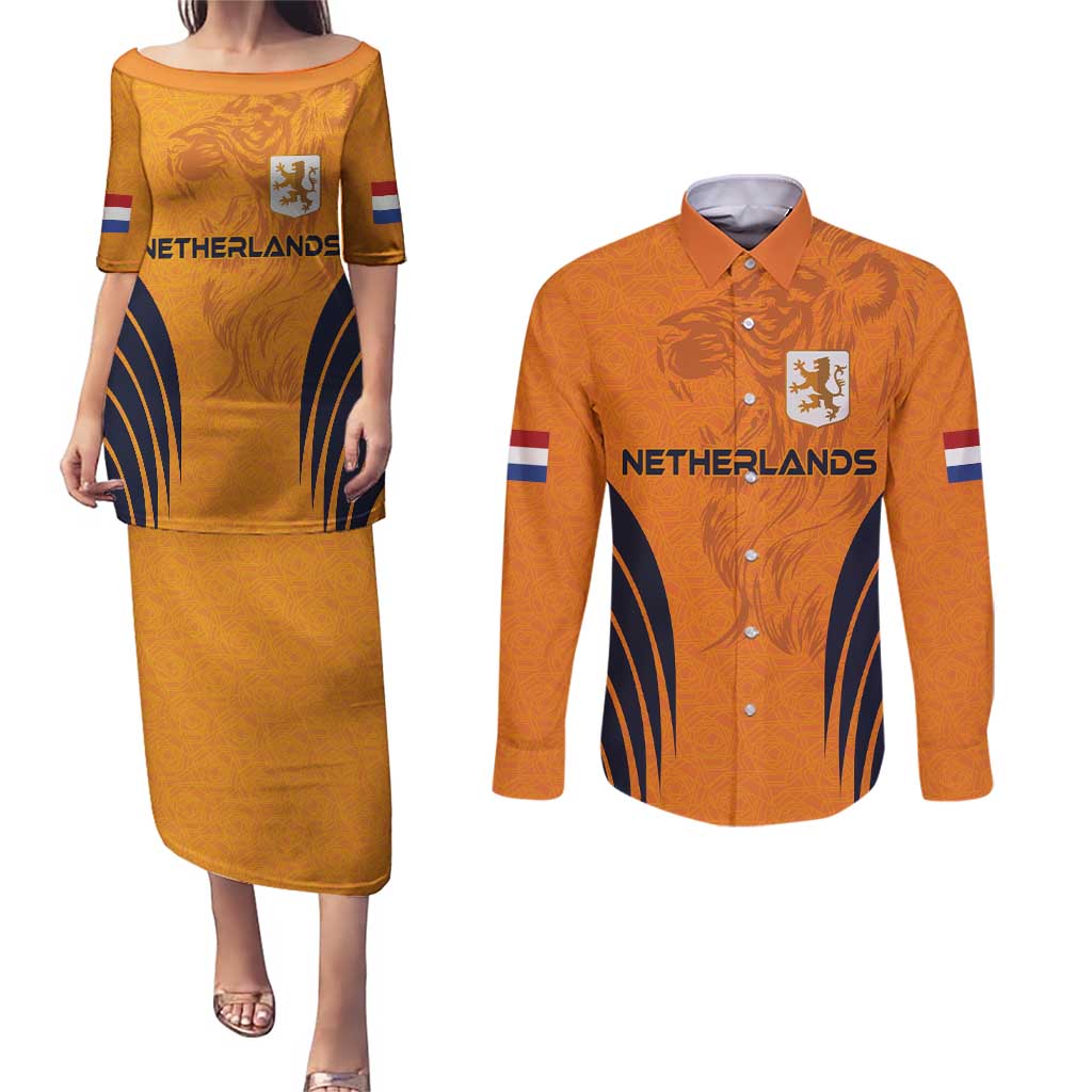 Custom Netherlands Football 2024 Road To The Champion Couples Matching Puletasi and Long Sleeve Button Shirt - Wonder Print Shop