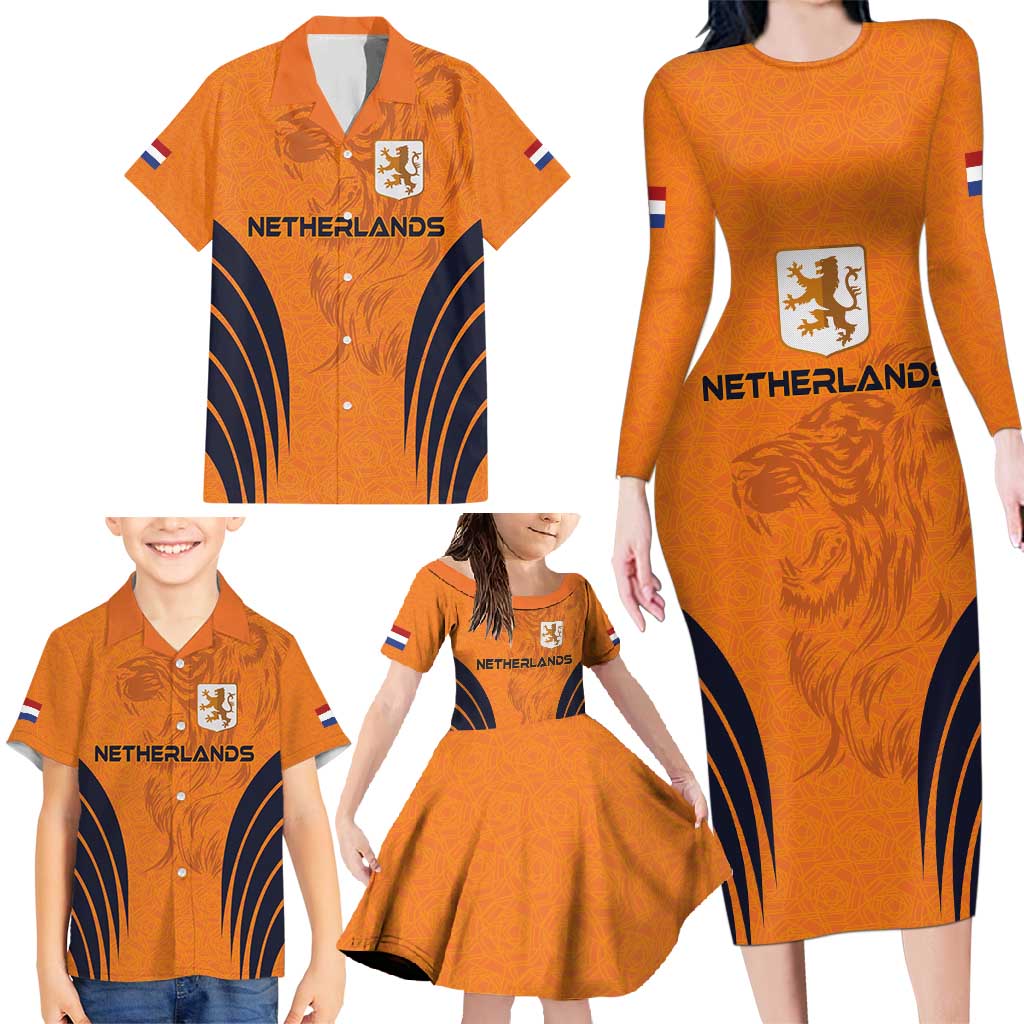 Custom Netherlands Football 2024 Road To The Champion Family Matching Long Sleeve Bodycon Dress and Hawaiian Shirt - Wonder Print Shop