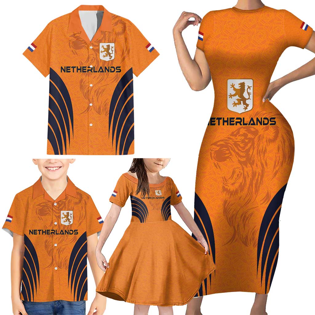 Custom Netherlands Football 2024 Road To The Champion Family Matching Short Sleeve Bodycon Dress and Hawaiian Shirt - Wonder Print Shop