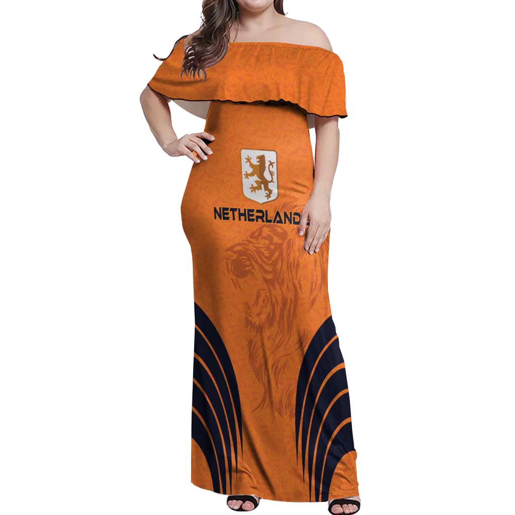 Custom Netherlands Football 2024 Road To The Champion Off Shoulder Maxi Dress - Wonder Print Shop