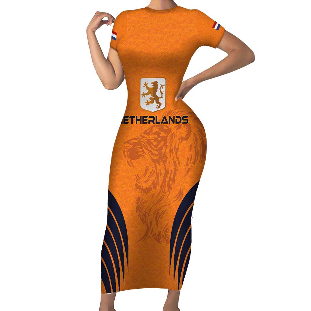 Custom Netherlands Football 2024 Road To The Champion Short Sleeve Bodycon Dress