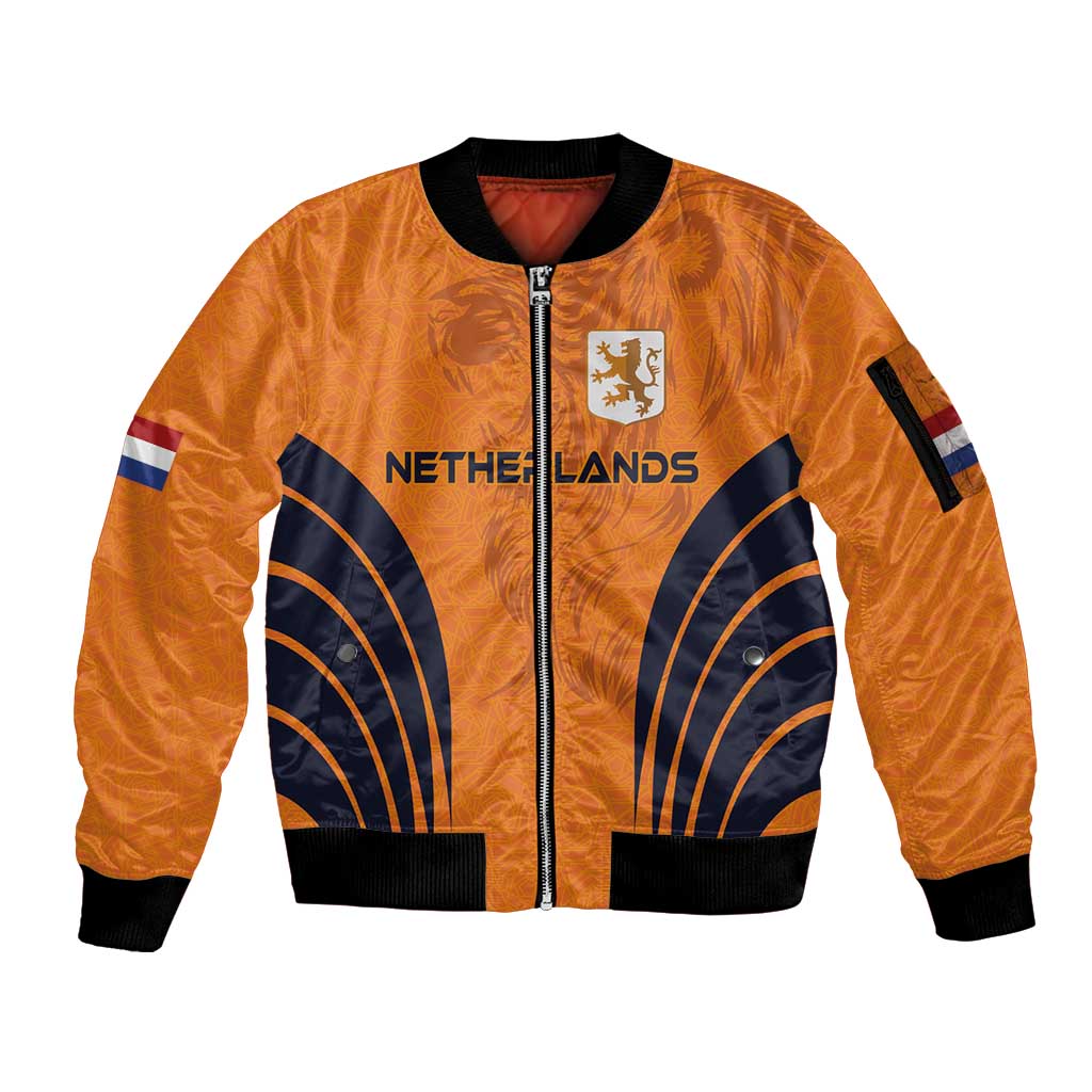 Custom Netherlands Football 2024 Road To The Champion Sleeve Zip Bomber Jacket