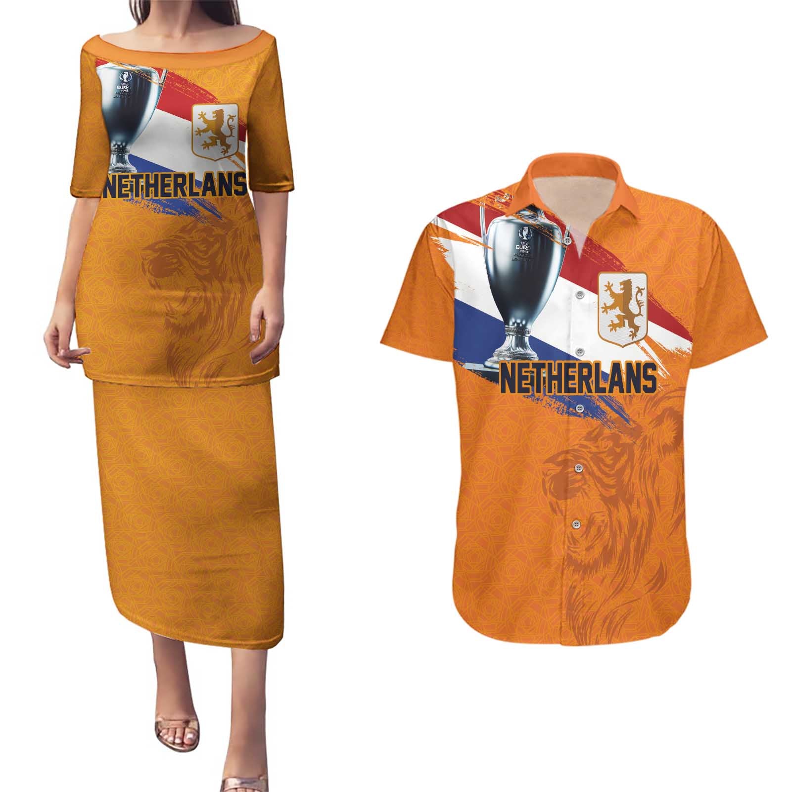 Custom Netherlands Football 2024 Road To The Champion Couples Matching Puletasi and Hawaiian Shirt Oranje Holland Clockwork Orange The Flying Home Color - Wonder Print Shop