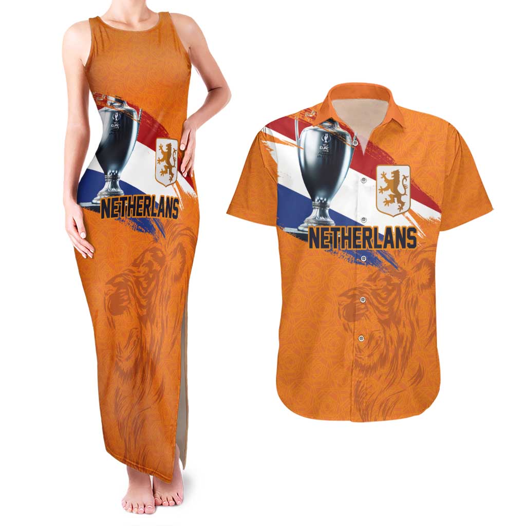 Custom Netherlands Football 2024 Road To The Champion Couples Matching Tank Maxi Dress and Hawaiian Shirt Oranje Holland Clockwork Orange The Flying Home Color - Wonder Print Shop