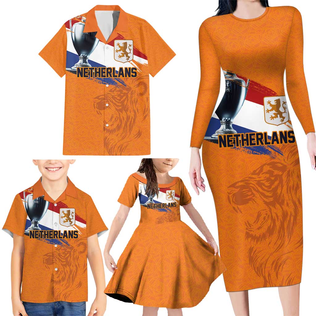 Custom Netherlands Football 2024 Road To The Champion Family Matching Long Sleeve Bodycon Dress and Hawaiian Shirt Oranje Holland Clockwork Orange The Flying Home Color - Wonder Print Shop