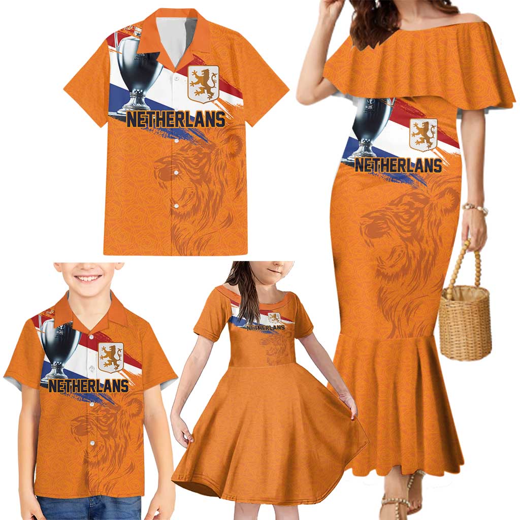 Custom Netherlands Football 2024 Road To The Champion Family Matching Mermaid Dress and Hawaiian Shirt Oranje Holland Clockwork Orange The Flying Home Color - Wonder Print Shop