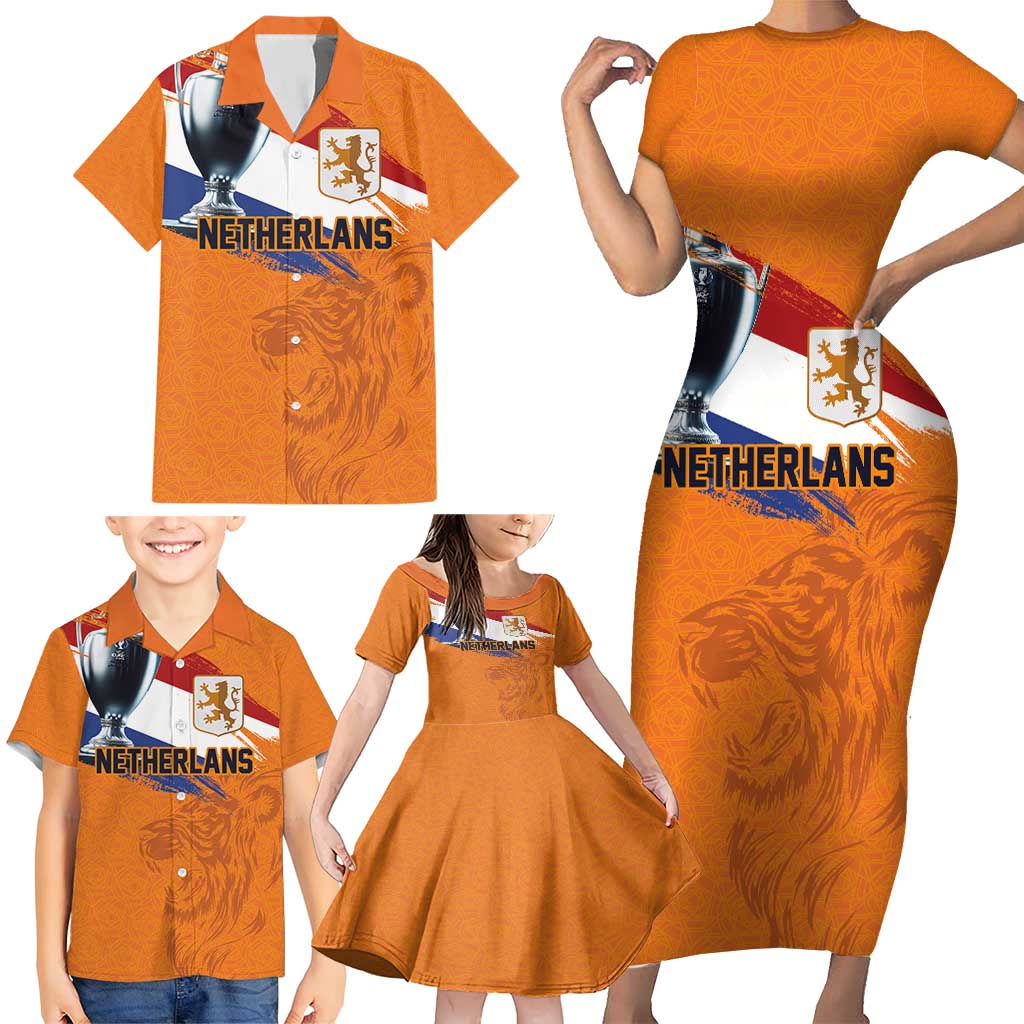 Custom Netherlands Football 2024 Road To The Champion Family Matching Short Sleeve Bodycon Dress and Hawaiian Shirt Oranje Holland Clockwork Orange The Flying Home Color - Wonder Print Shop