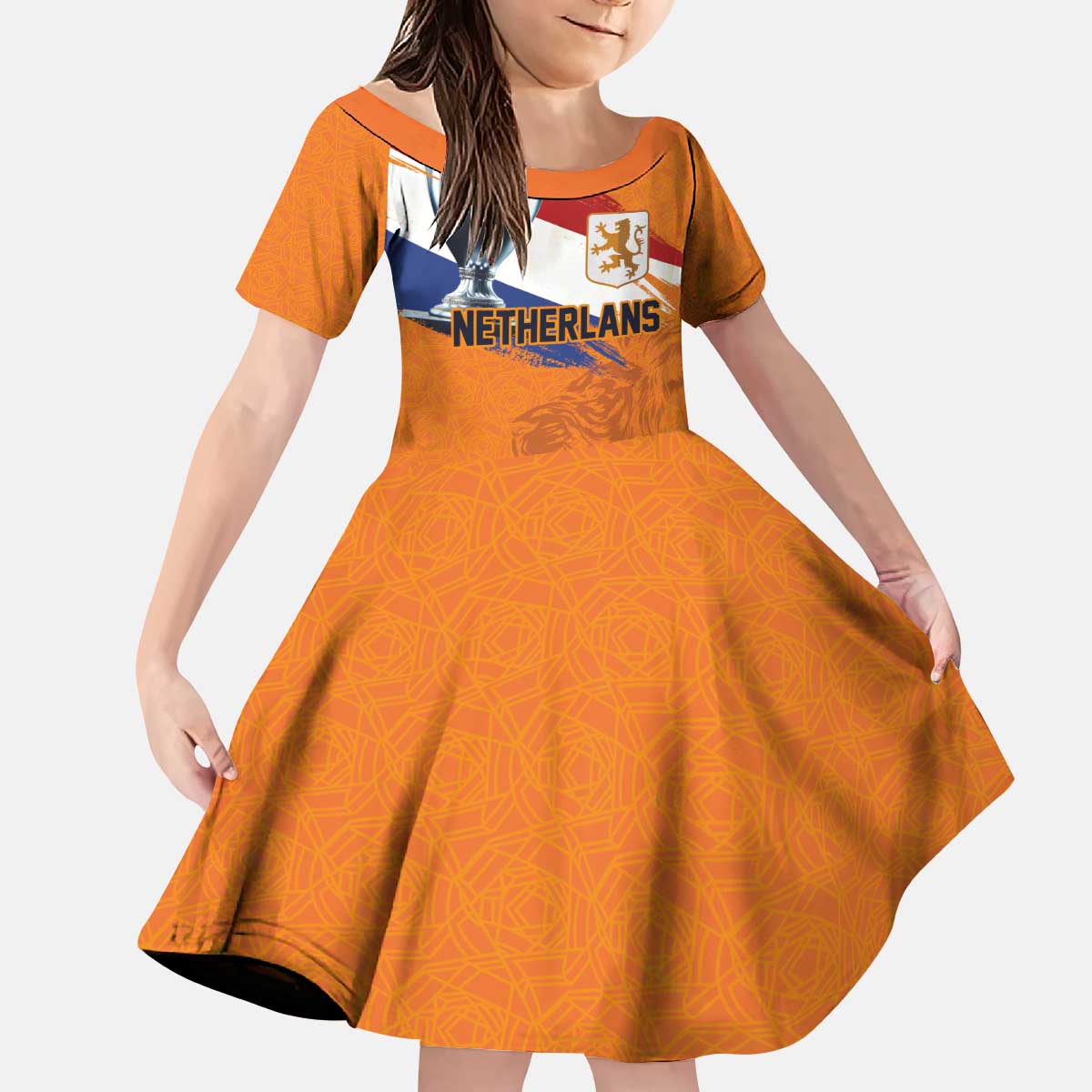 Custom Netherlands Football 2024 Road To The Champion Kid Short Sleeve Dress Oranje Holland Clockwork Orange The Flying Home Color - Wonder Print Shop